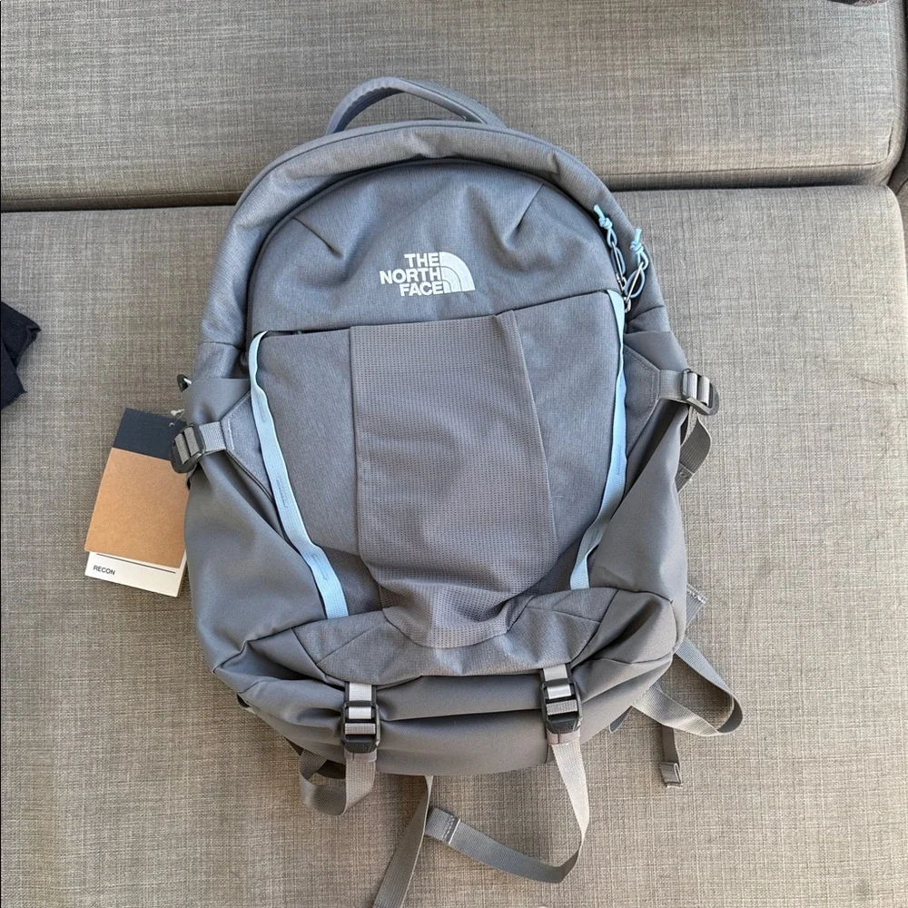 The North Face Gray Backpack with Light Blue Trim - Picture 1 of 4